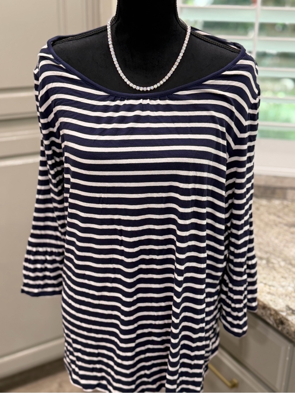 croft & barrow Navy and White Striped Long Sleeve Boatneck Top